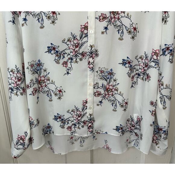 Primark Floral Blouse Womens Top Size US 14 Button Up Cuff Sleeve White - Picture 5 of 8